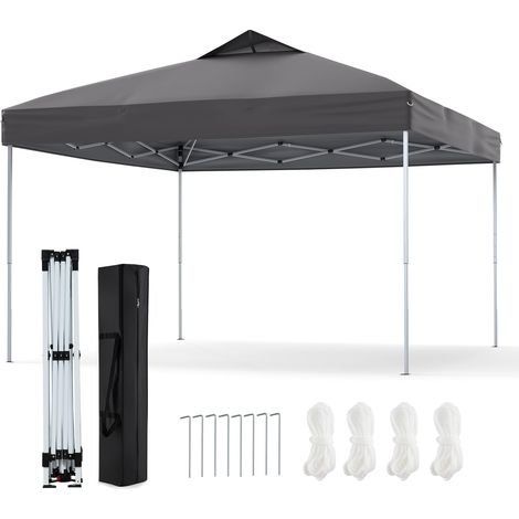 COSTWAY Gazebo Pop-up da 295 x 295 cm, Gazebo da Giardino Impermeabile con Blocco Centrale, Borsa da Trasporto Portatile, Corde Antivento, Picchetti, Tenda Regolabile in Altezza per Feste (Grigio) (1/5)