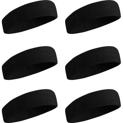 Paquete de 6 diademas deportivas elásticas antideslizantes unisex (negras), cintas para el cabello para hacer ejercicio. (1/4)