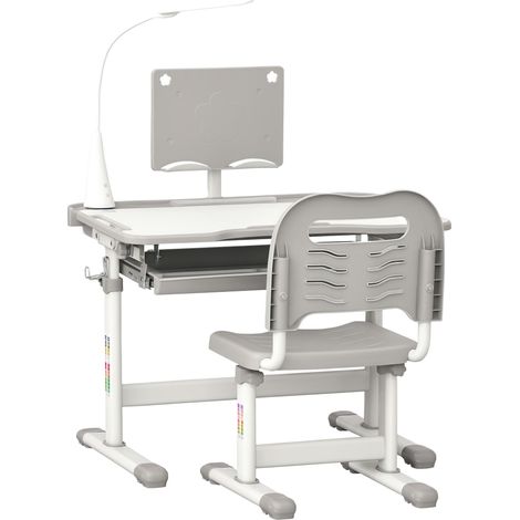 Ensemble chaise et bureau pour enfants avec lampe LED hauteur réglable plateau incliné support de lecture gris (1/5)