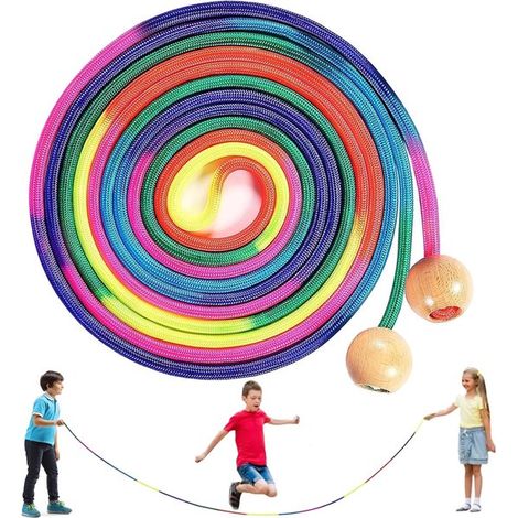 Cuerda para saltar para niños y deportes — Cuerda de velocidad con mangos de madera — Cuerda de colores arcoíris — 5 m (1/5)