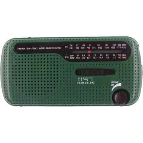 Radio portable solaire à manivelle 1200 mAh avec port USB, haut-parleur d'urgence stéréo d'extérieur, vert (1/5)