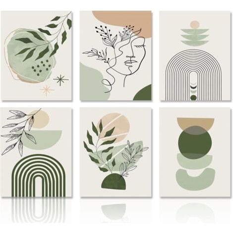CCYKXA Affiche Décorative Murale Boho Vert Sauge Affiche Murale Géométrique Abstraite Minimaliste pour Chambre à Coucher Salon 20x25cm Sans Cadre Lot de 6 (1/5)