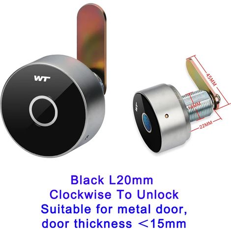 (Noir L20 mm) Serrure sans clé à empreinte digitale pour portes et tiroirs de meubles, format compact (1/4)