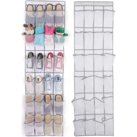 2 PCS Over The Door Shoe Organizer 24 Pockets (White) Over Door Hanging Shoe Rack Mesh Visible Foldable for Shoes Socks Toys Beauty Accessories (1/5)