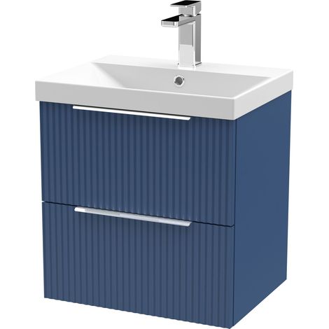 Tixall Fluted 2 Drawer Wall Hung Vanity Unit with Thin Edge Basin, Satin Blue, 500mm