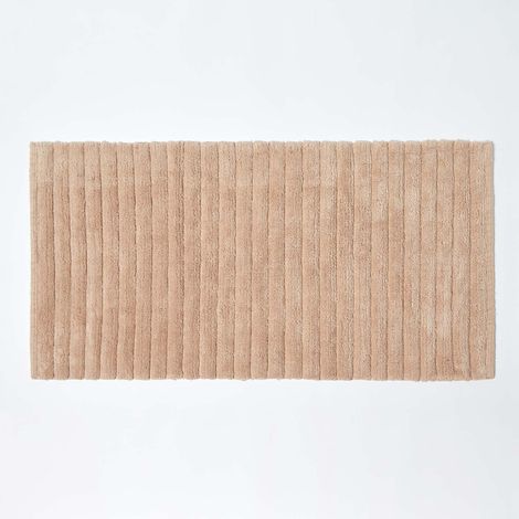 HOMESCAPES Tapis de bain beige rayures en relief 100% coton 1500 g/m² - 50 X 100 cm