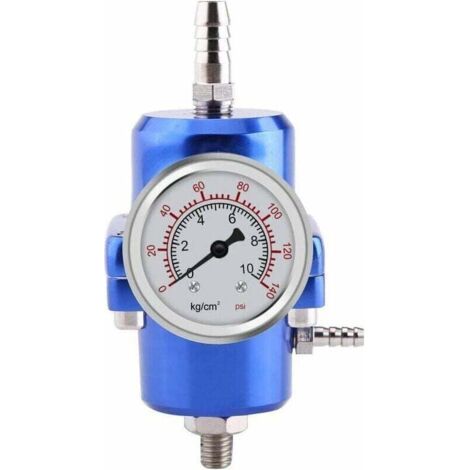 Régulateur de Pression de Carburant, Régulateur de Pression d'Essence Kit de Flexibles Manométriques Jauge 0-140 psi Réglable (Blue)