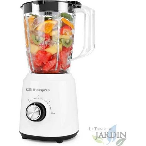 Orbegozo Mixer aus Glas.  Fassungsvermögen 1,5 Liter.  Edelstahlklinge 4.  2 Geschwindigkeiten + Turbo.  Leistung: 500W.