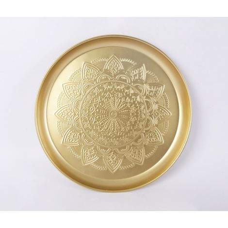 Dekotablett Metall Ø 35 x 3 cm gold Tablett