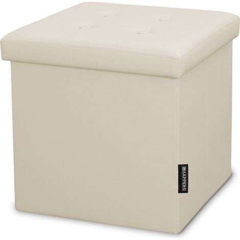 Taburete Almacenaje 38x38x38. Baúl Acolchado y Plegable en Color Beige 38x38x38 Beige