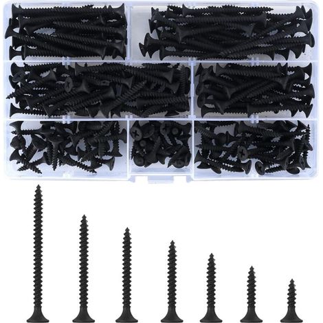 220 Stück selbstschneidende Holzschrauben, schwarze selbstbohrende Kreuzschlitzschrauben, Möbel-Trockenbau-Metallschrauben – M3,5(16/20/25/30/35/40/50) mm
