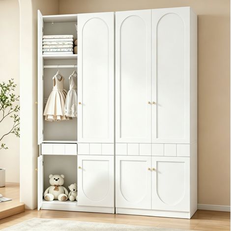 2er-Set Kleiderschränke 160x50x200 cm Weiß MDF mit Kleiderstange und Schubladen (1/5)