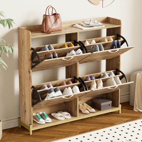 Mueble zapatero de 4 puertas en MDF, 108,5 x 24 x 100 cm, acabado madera HAVRYA (1/5)