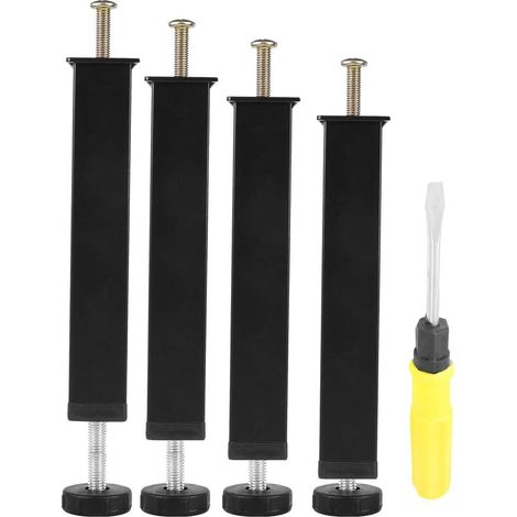 Pied de Lit 25 cm à Visser 4 Pcs Pied Sommier à Lattes Réglable Pieds Metallique Noir Métal Support de Lit Pied de Meuble (1/5)