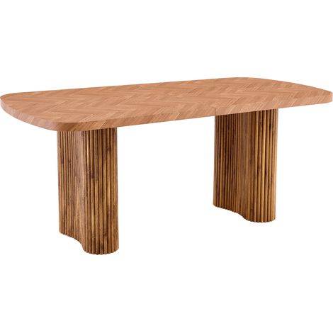 Mesa de comedor de MDF color madera de nogal 180 x 90 cm con base de columna arqueada (1/5)