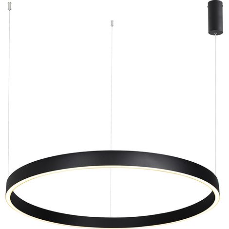 Suspension Luminaire LED D800 70W Direct/Indirect Variable Noir Sablé ZAMBELIS 25368 - Blanc chaud - 3000K