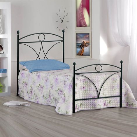 Cama individual de hierro con reposapiés negro ALICE 92x208x h128 cm