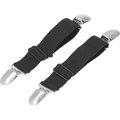 Deux sangles de fixation pour draps pour plus de confort, de fiabilité, de commodité, de praticité, d'élasticité, de flexibilité et de facilité de remplacement. Linge de lit noir. (1/5)