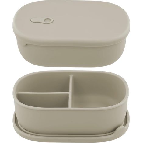 Boîte à bento en silicone avec couvercle et séparateurs - 3 compartiments - Séparateurs étanches - Convient aux enfants et aux adultes - Compatible micro-ondes et congélateur - 1000 ml - Beige (1/5)