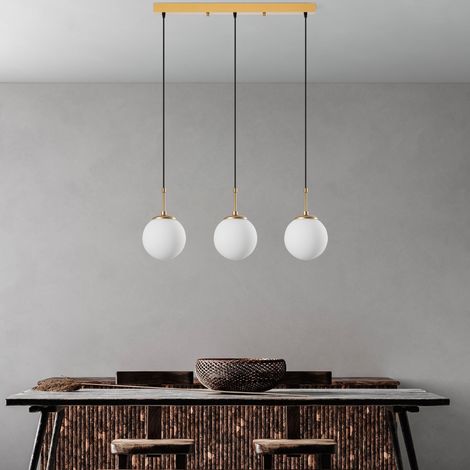 Lustre doré, hauteur réglable 40-120 cm, corps en métal, 87 x 20 x 120 cm, 3 ampoules E27 max. 40 W, pour les espaces de vie modernes, indice IP20 (1/5)
