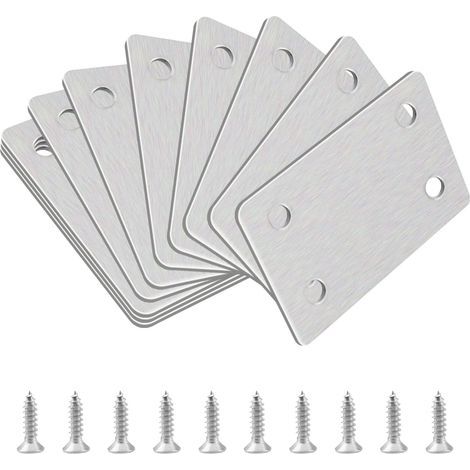 Supports de renfort d'angle plats, 10 pièces Support d'étagère de soutien droit en acier inoxydable Supports de renfort d'angle plats Réparation de plaques de réparation Assemblage (1/4)