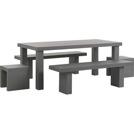 Garden Dining Set with Benches and Stools 6 Seater TARANTO Concrete Grey (1/5)