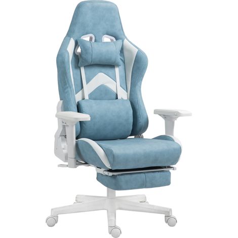 Disfrute de la comodidad de una silla de oficina de altura regulable, una silla ergonómica para videojuegos con reposacabezas, cojín lumbar y reposapiés retráctil, con capacidad de hasta 120 kg. (1/5)