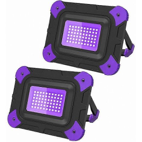 Faretti a luce nera UV ricaricabili, adatti per uso esterno, ideali per la pesca notturna e attività fluorescenti. Confezione da 2 faretti wireless. (1/4)