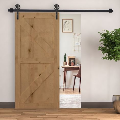 Kit ferramenta per porta scorrevole 200 cm in acciaio nero, portata 90 kg DESVIAE (1/5)