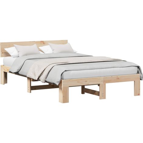 Lit double  Lit adulte  Cadre de lit avec tête de lit Naturel 140 x 190 cm Pin massif