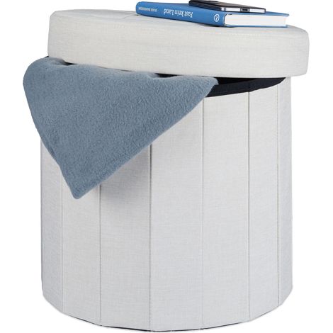 Relaxdays Round Storage Ottoman, Lidded Footstool, Padded Storage Seat, HWD: 38x38x38 cm, Cream (1/5)