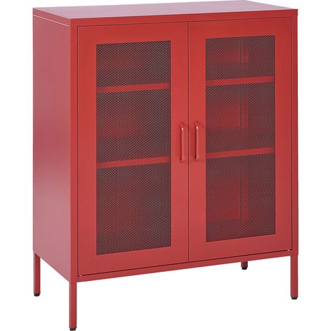Mobile Metallo rosso con 2 Ante Trasparenti 2 Ripiani 80 x 40 x 102 cm Wakatipu