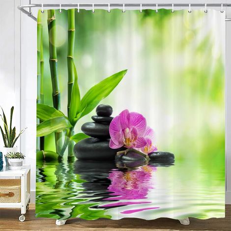 Rideau de douche à motif pierre, rideau en tissu lavable avec crochets, rideau de salle de bain décoratif, pierres, rideaux de douche 3D L180 x H220 cm