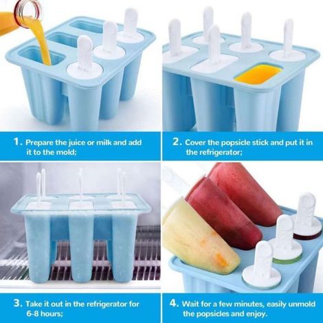 Moule À Glace - Silicone Alimentaire Sans BPA - 6 Cavités 2 Formes Rondes Et Carrées - Avec Bâtonnets En PP - Réutilisable - Pour Enfants Et Adultes (1/5)