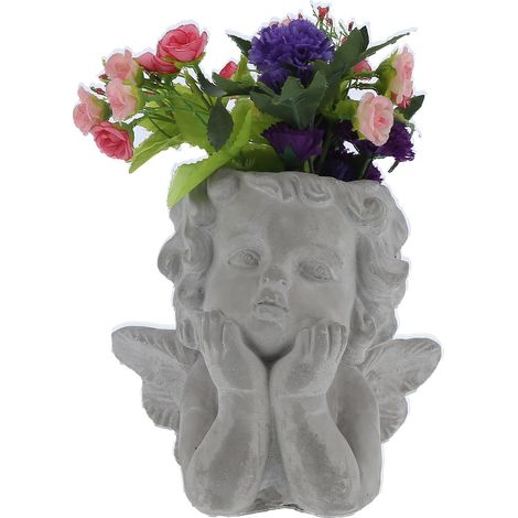 Vase ange en ciment, petit pot de fleurs rétro, objet de décoration pour salon ou jardin. (1/5)