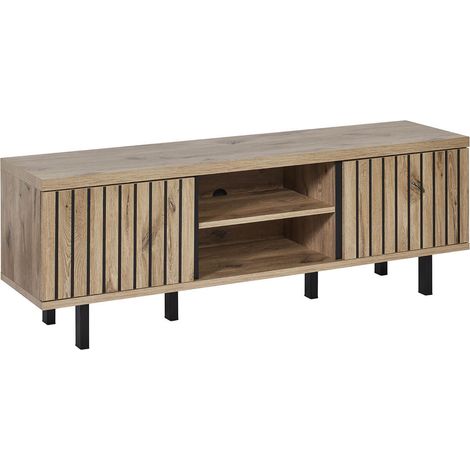 ROMY - Meuble TV 2 Portes 2 Niches Aspect Bois Finition Canyon Oak Effet Tasseaux (1/5)