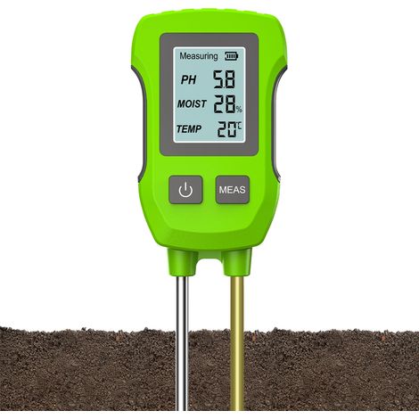 (Vert) Testeur de sol numérique LCD 3 en 1, capable de mesurer le pH/l'humidité/la température du sol, haute précision, avec rétroéclairage. (1/5)