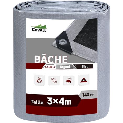 Bâche Imperméable Bâches de Protection en Polyéthylène 140g/m² Robuste 3x4m Étanche Renforcé Trou Soudé Résistant à la déchirure Toit Polyvalent Pool Truck RV Camping Tente Jardin Argent/Noir. - 3X4M (1/5)