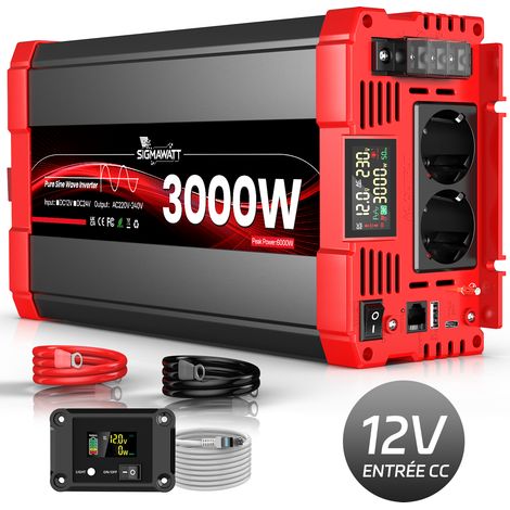 Onduleur pur sinus 12V vers 230V, 3000W continu 6000W crête, convertisseur de tension camping-car (1/5)