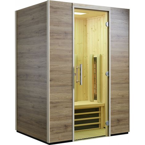 Infraworld Infrarotkabine TrioSol Basel 145 Eiche Dekor 145x115cm mit 2 ABC-Strahler Salzverdampfer (1/5)