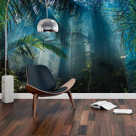 Papier peint panoramique jungle préencollé – Dimensions H 250 x L 480 cm – Intissé sans PVC – Résistant au feu et à la lumière (1/5)