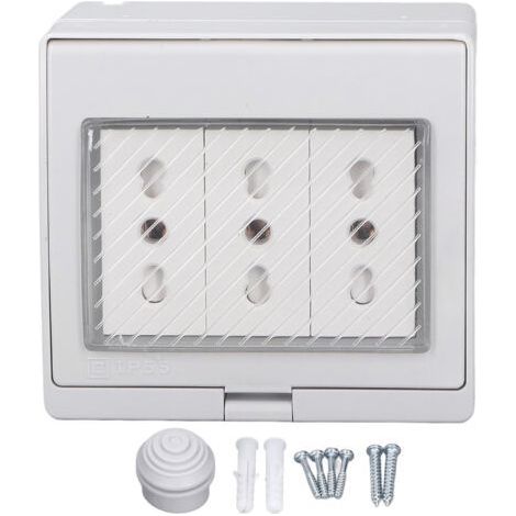 Presa a muro impermeabile IP55, involucro antipolvere e ignifugo, 3 porte, per uso esterno, spina italiana 110-250V (1/5)