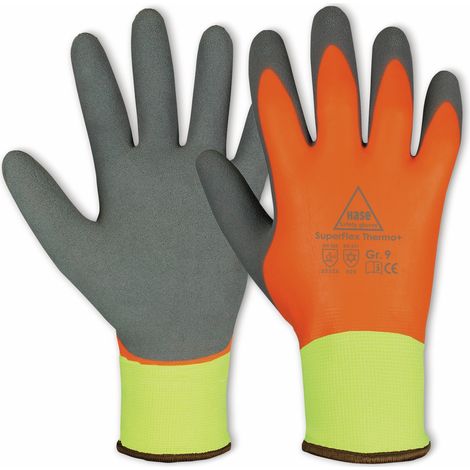 GANTS DE SÉCURITÉ HASE Gants de travail en latex pour l'hiver, jaune fluo/orange/gris, T. 9