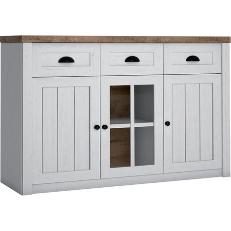 Buffet Léandre mit 3 Schubladen und 3 Türen, Weiß und Holzoptik, 130.2cm