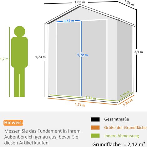 Abri de jardin métallique, verrouillable, double porte, fenêtre, structure en aluminium, 1,80 x 1,30 x 2,10 m, gris (1/5)