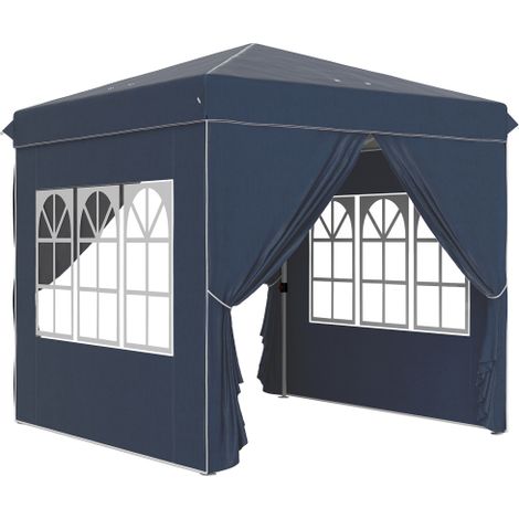 tenda da sole pieghevole 2.5x2.5 m, impermeabile, stabile, resistente al freddo, UPF 50+, con coperture laterali e bag, per camping e giardino, blu scuro