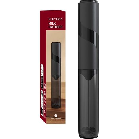 Mousseur à Lait Électrique, Mini Fouet Electrique, Emulsionneur à Lait en Acier Inoxydable pour Café, Latte, Cappuccino, Chocolat Chaud - Noir (1/5)