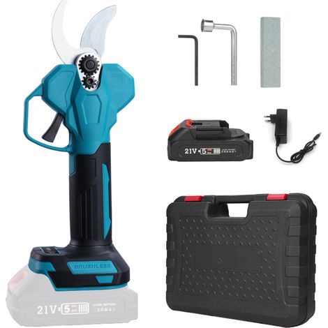 Tailles-electriques sans fil portables 21 V, batterie lithium 2000 mAh, coupe jusqu’à 30 mm (noir) (1/5)
