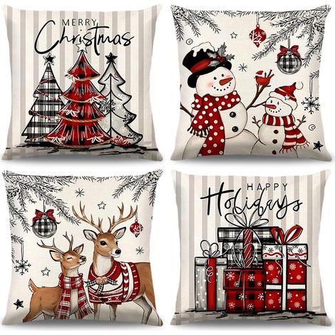 (4PCS) Housses Coussin Noel 45x45cm,Coussin Taie D'oreiller Noël,Decoration Noël Pour Maison Canapes Salon Chambre Lit Decoratifs (1/5)