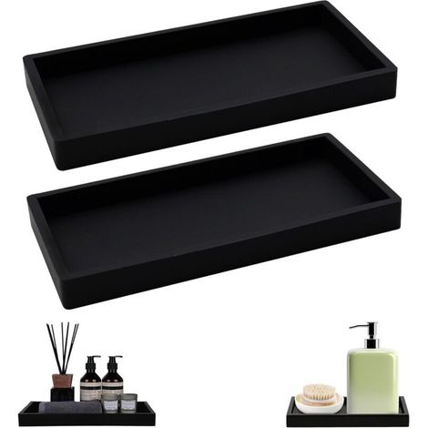 2-Piece Black Rectangular Decorative Tray, Bathroom Tray, Bathroom Trays, Easy to Clean, Effectively Organize Items, 20 10cm (1/5)